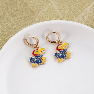 Kansas Gold Huggie Hoop Earrings w/Enamel Logo