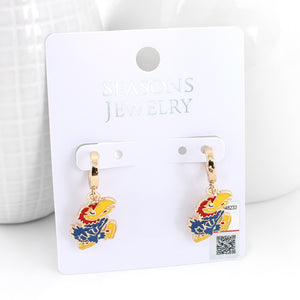 Kansas Gold Huggie Hoop Earrings w/Enamel Logo