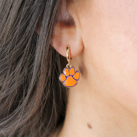 Clemson Gold Huggie Hoop Earrings w/ Enamel Logo