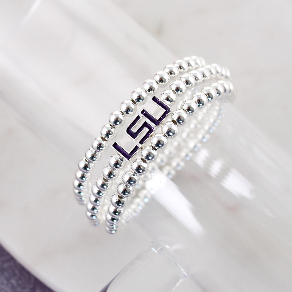 Lsu Glitter Enamel Logo Stretch Bracelet Set
