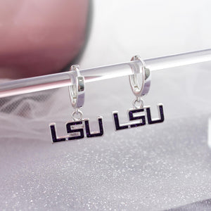 LSU Glitter Enamel Logo Huggie Hoop Earrings