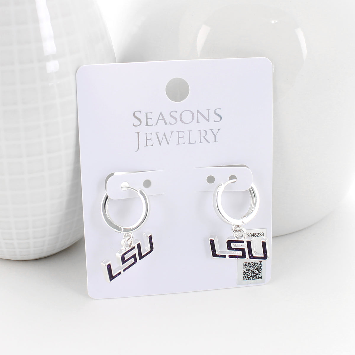 LSU Glitter Enamel Logo Huggie Hoop Earrings