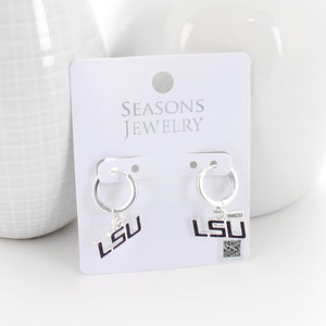 LSU Glitter Enamel Logo Huggie Hoop Earrings