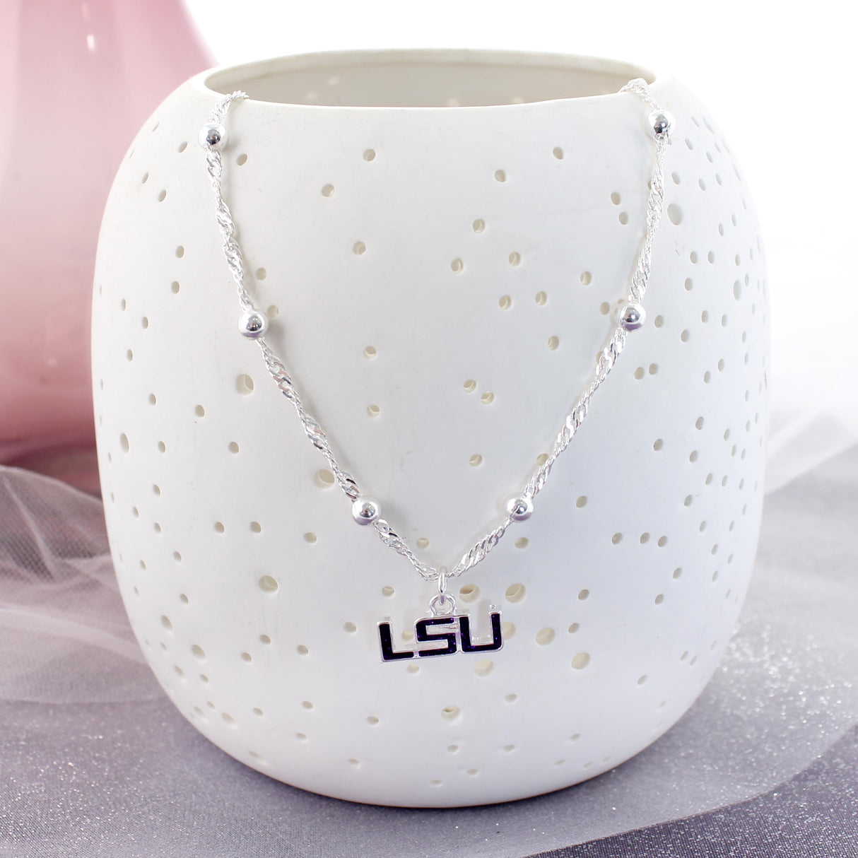 LSU Glitter Enamel Logo Necklace