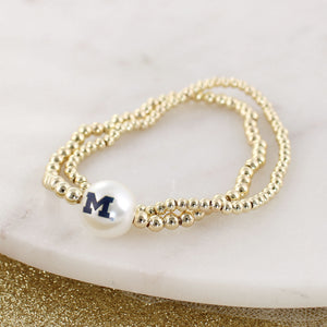 Michigan Gold & Pearl Logo Stretch Bracelet Set