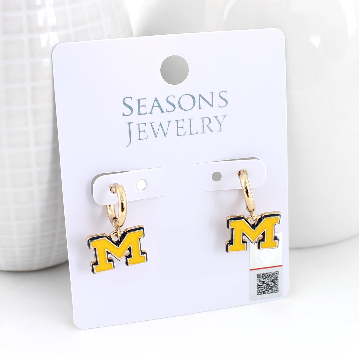 Michigan Gold Huggie Hoop Earrings w/ Enamel Logo