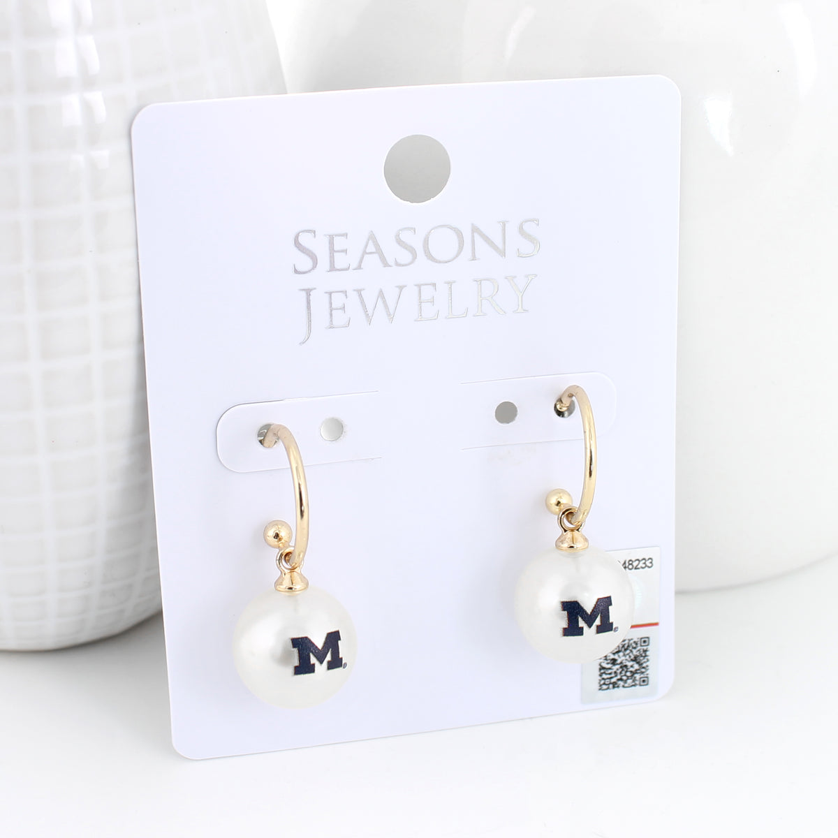 Michigan Pearl Logo Hoop Earrings