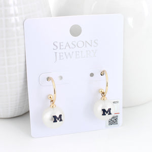 Michigan Pearl Logo Hoop Earrings
