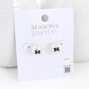 Michigan Logo Pearl Stud Earrings