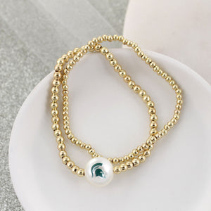 Michigan State Gold & Pearl Logo Stretch Bracelet Set