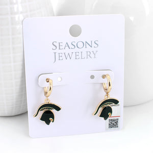 Michigan State Gold Huggie Hoop Earrings w/ Enamel Logo