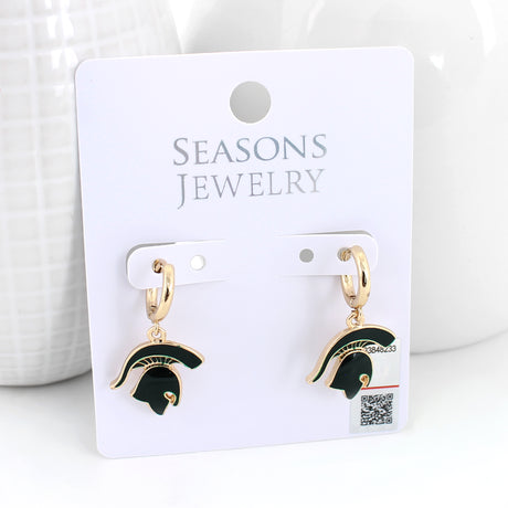 Michigan State Gold Huggie Hoop Earrings w/ Enamel Logo