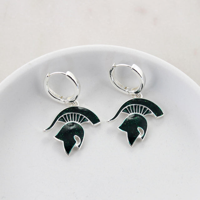 Michigan State Glitter Enamel Logo Huggie Hoop Earrings