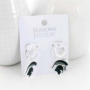 Michigan State Glitter Enamel Logo Huggie Hoop Earrings