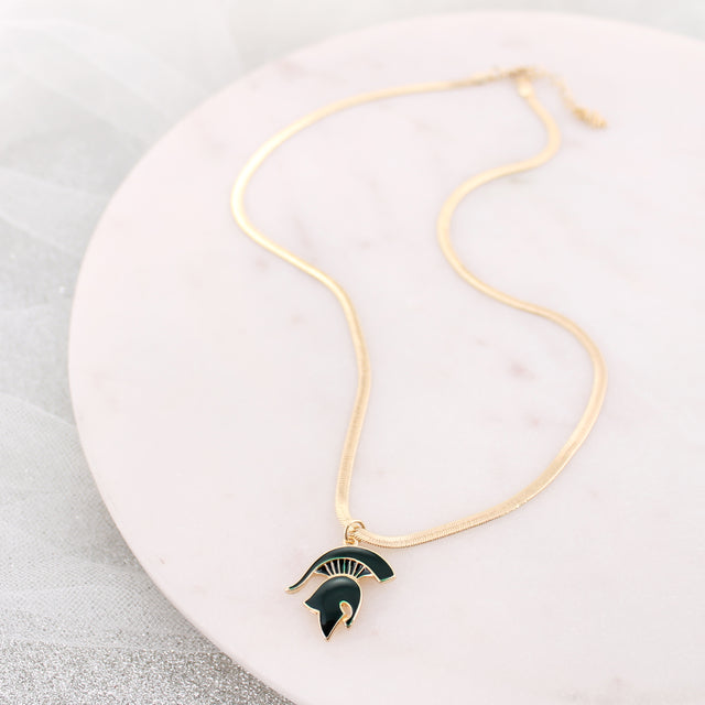 Michigan State Gold & Enamel Logo Necklace