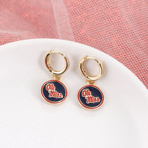 Mississippi Gold Huggie Hoop Earrings w/Enamel Logo