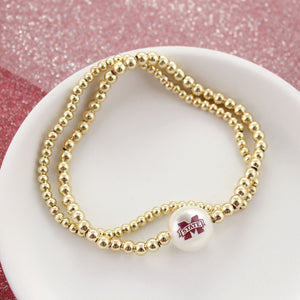Mississippi State Gold & Pearl Logo Stretch Bracelet Set