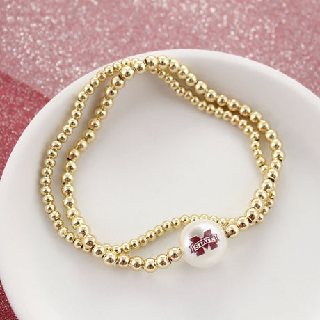 Mississippi State Gold & Pearl Logo Stretch Bracelet Set