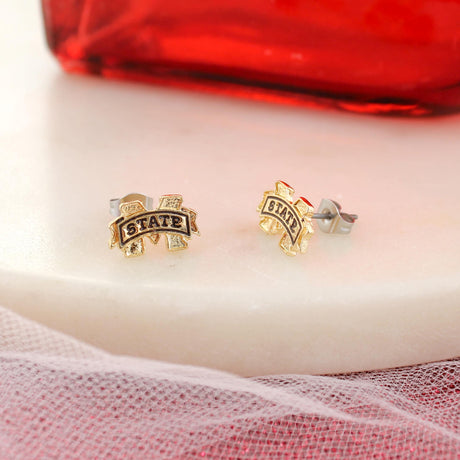 Mississippi State Shiny Gold Logo Stud Earrings