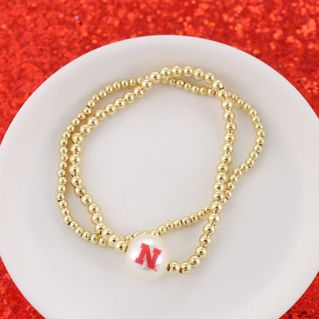 Nebraska Gold & Pearl Logo Stretch Bracelet Set