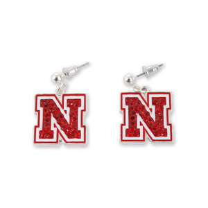 Nebraska Crystal Logo Earrings