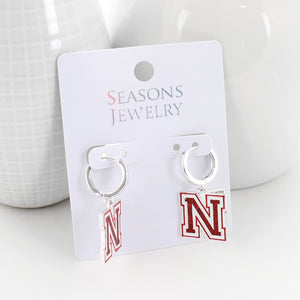 Nebraska Glitter Enamel Logo Huggie Hoop Earrings
