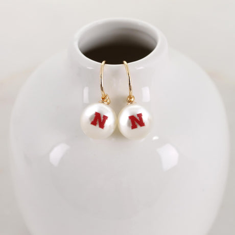 Nebraska Pearl Logo Hoop Earrings