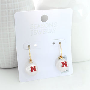 Nebraska Pearl Logo Hoop Earrings