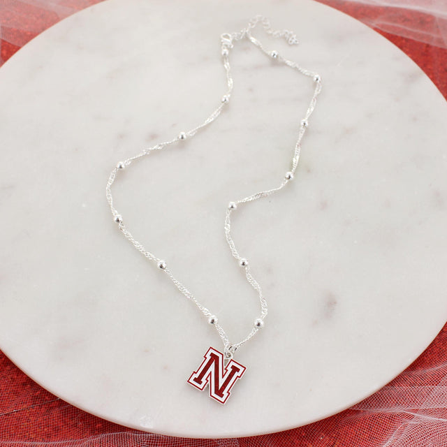 Nebraska Glitter Enamel Logo Necklace