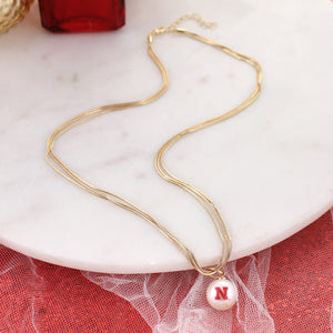 18" Nebraska Gold & Pearl Logo 3-Strand Necklace