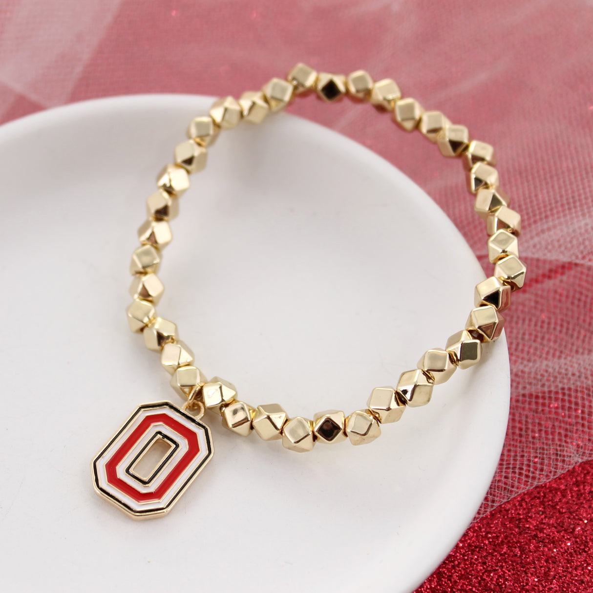 Ohio State Gold Stretch Bracelet w/Enamel Logo 