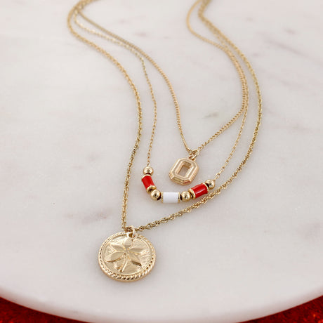 Ohio State Gold & Tube Bead Trio Necklace Set