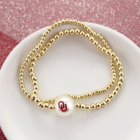 Oklahoma Gold & Pearl Logo Stretch Bracelet Set