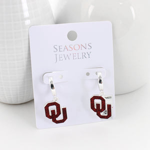 Oklahoma Glitter Enamel Logo Huggie Hoop Earrings