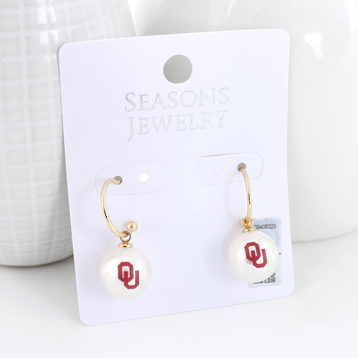 Oklahoma Pearl Logo Hoop Earrings