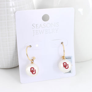 Oklahoma Pearl Logo Hoop Earrings