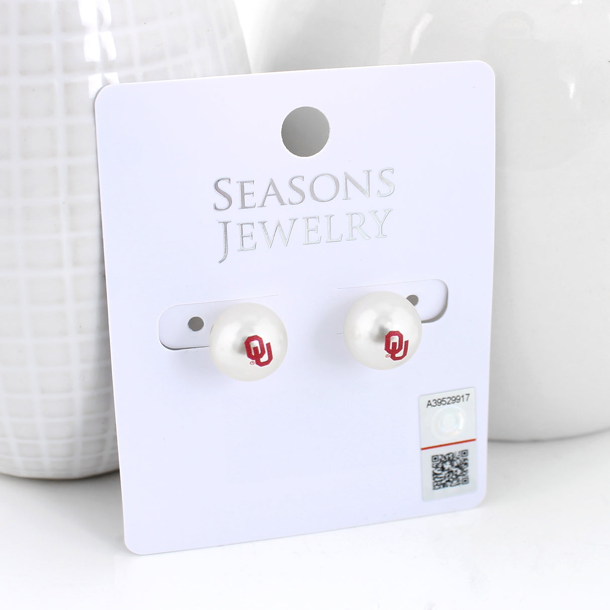 Oklahoma Logo Pearl Stud Earrings