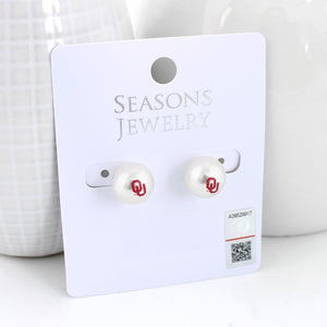Oklahoma Logo Pearl Stud Earrings