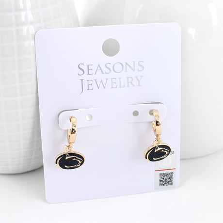 Penn State Gold Huggie Hoop Earrings w/Enamel Logo