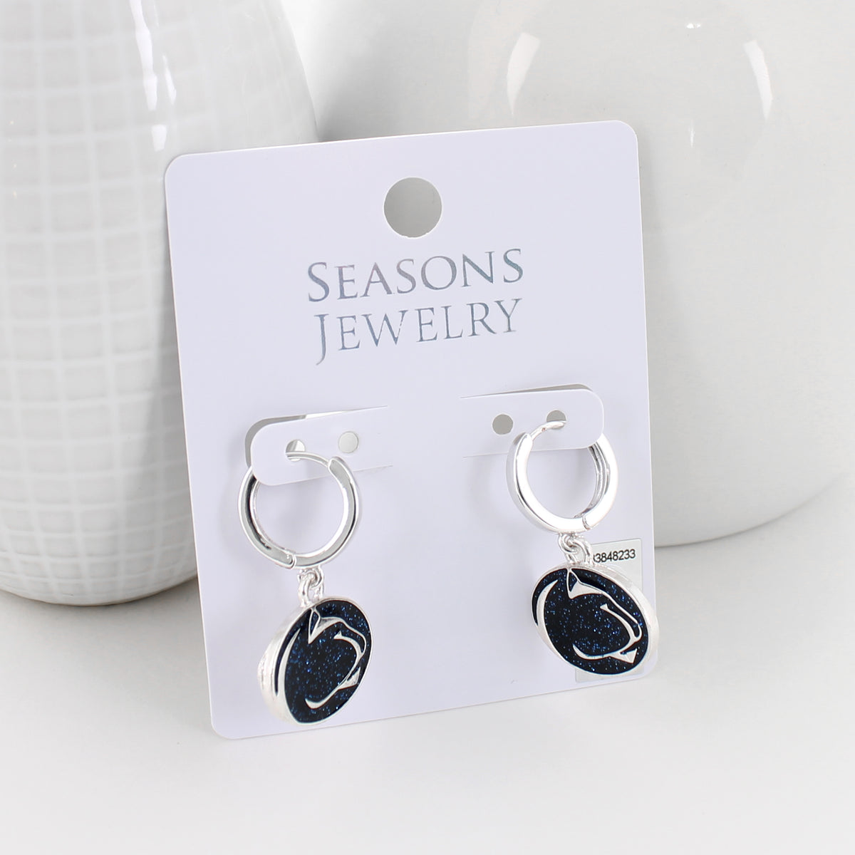Penn State Glitter Enamel Logo Huggie Hoop Earrings