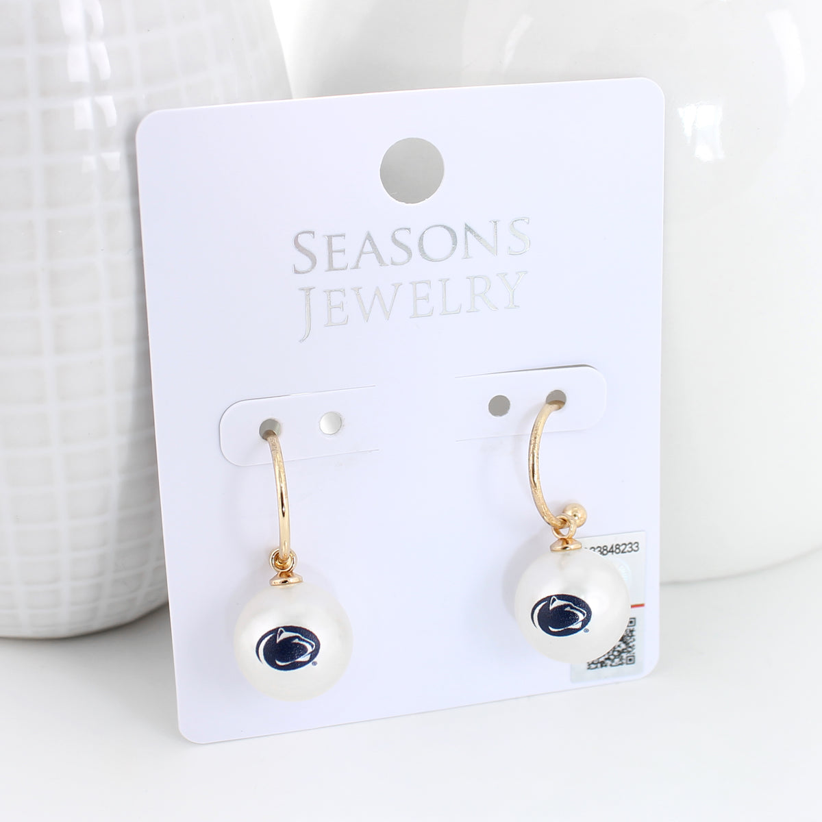 Penn State Pearl Logo Hoop Earrings