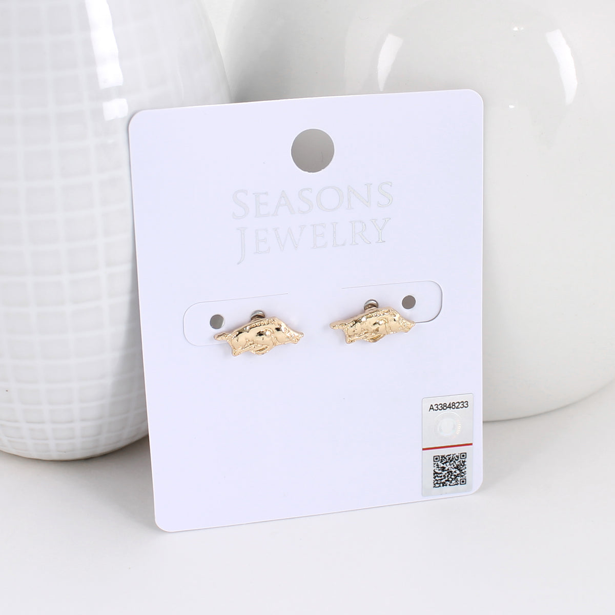Arkansas Shiny Gold Logo Stud Earrings