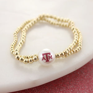 Texas A&M Gold & Pearl Logo Stretch Bracelet Set