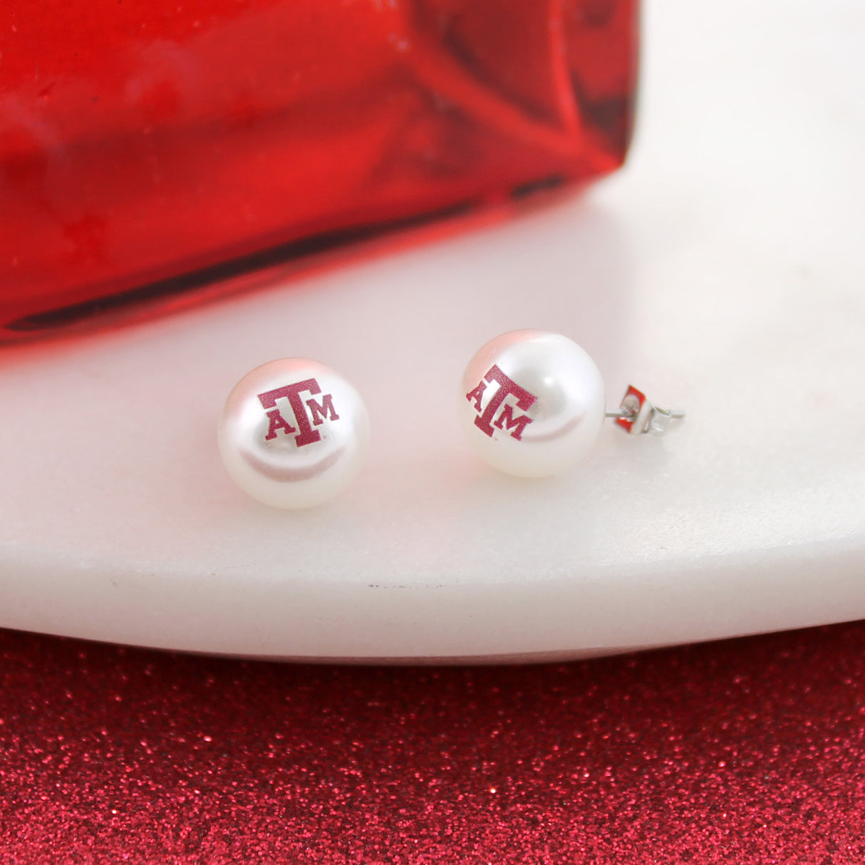 Texas A&M Logo Pearl Stud Earrings