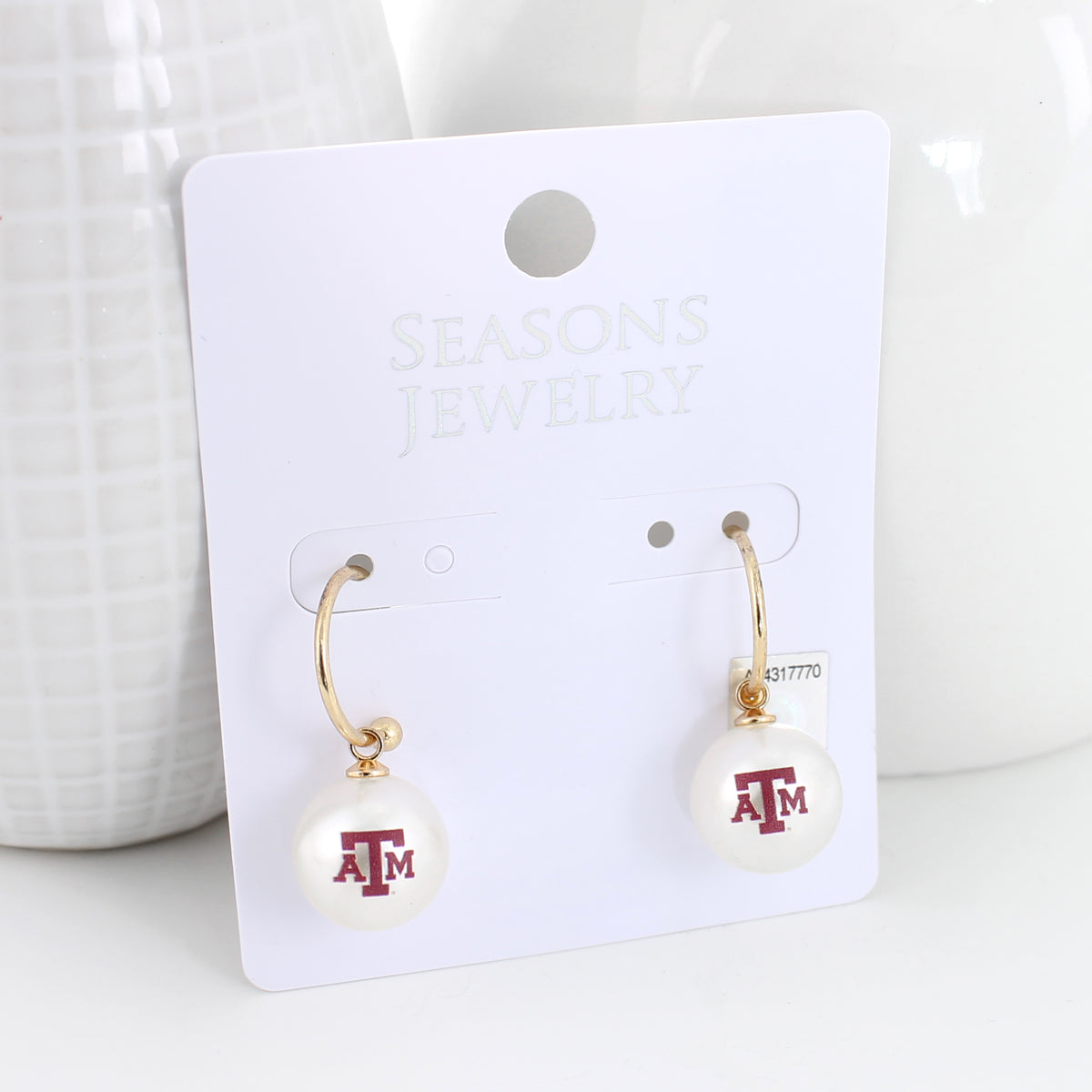 Texas A&M Pearl Logo Hoop Earrings