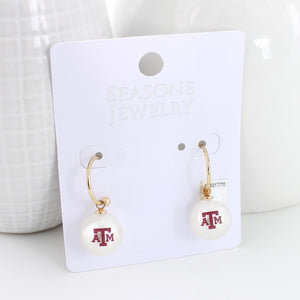 Texas A&M Pearl Logo Hoop Earrings