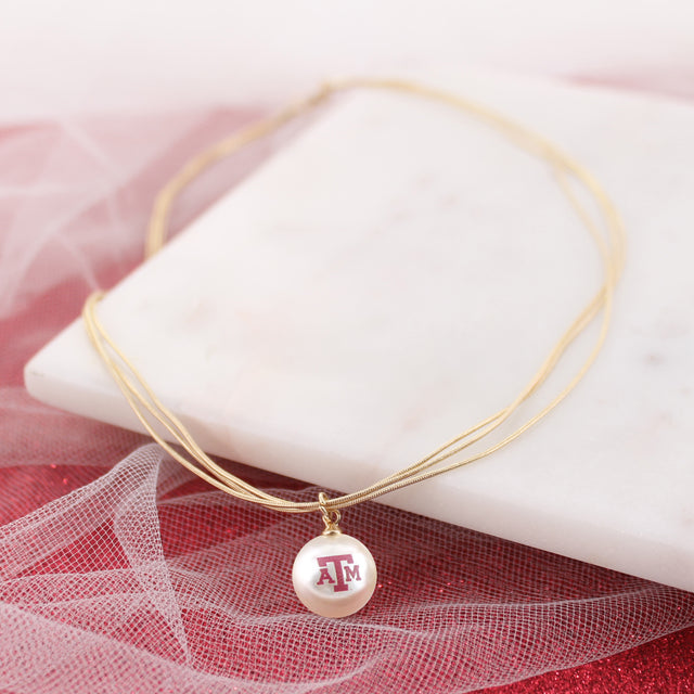 18" Texas A&M Gold & Pearl Logo 3-Strand Necklace