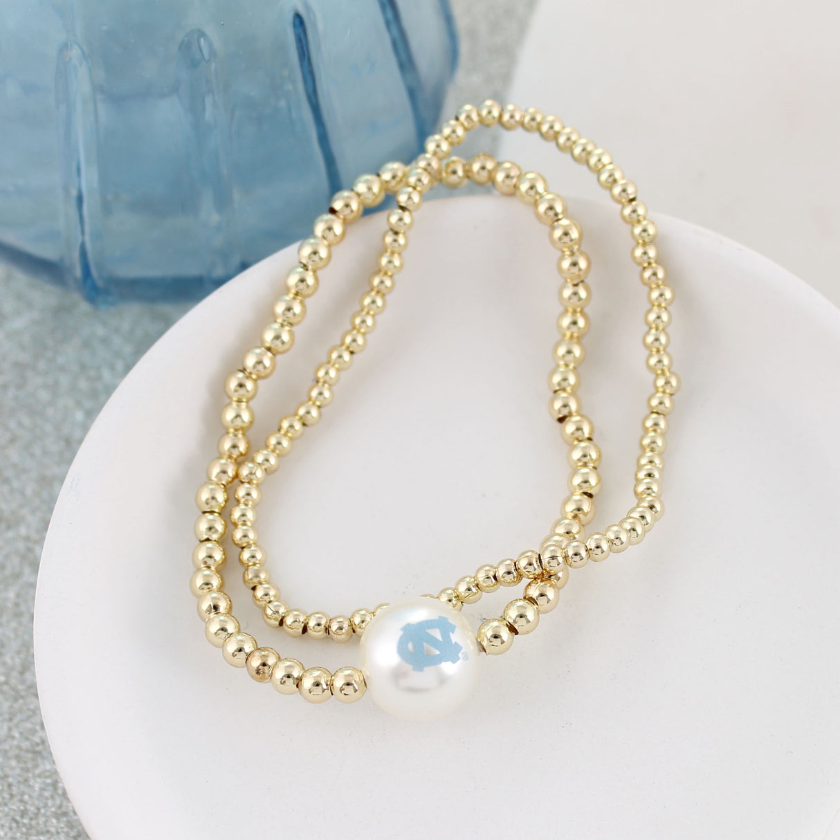 North Carolina Gold & Pearl Logo Stretch Bracelet Set