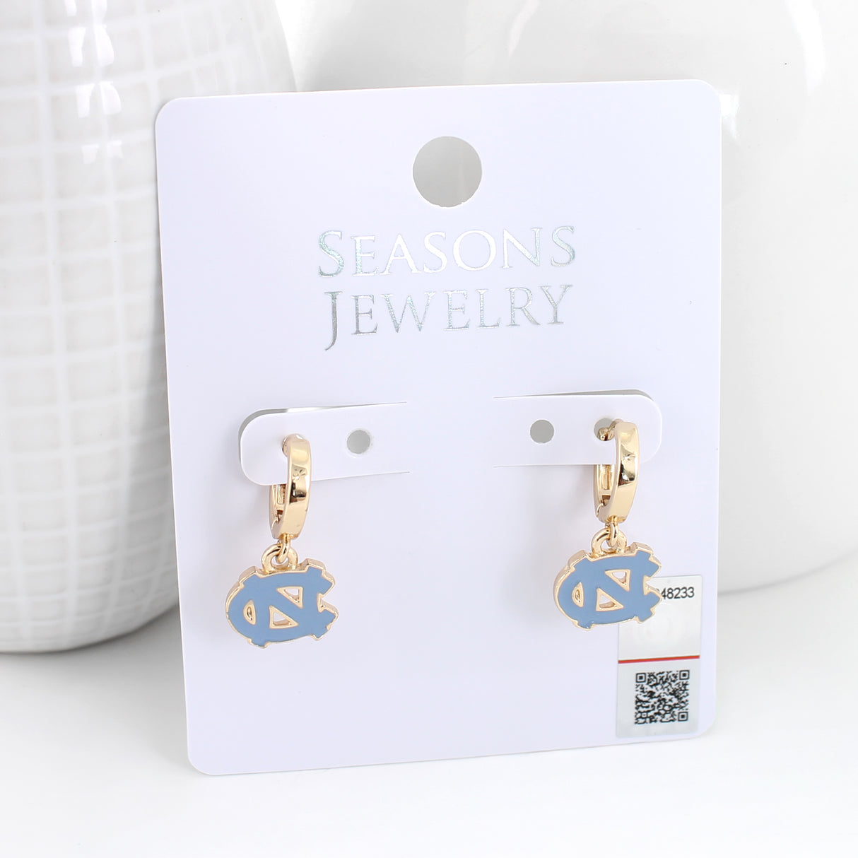 North Carolina Gold Huggie Hoop Earrings w/Enamel Logo