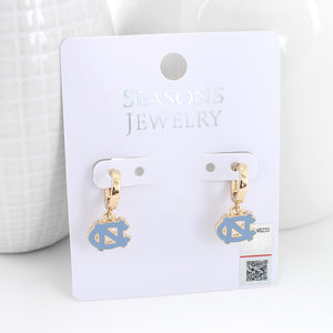 North Carolina Gold Huggie Hoop Earrings w/Enamel Logo